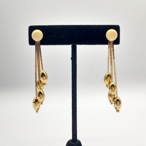 Vintage Gold Tone Dangle Earrings Multi Strand Drop Statement with Cream Enamel